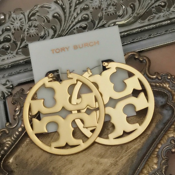 TORY BURCH • Gold Miller Logo Hoop Earrings - Picture 9 of 9